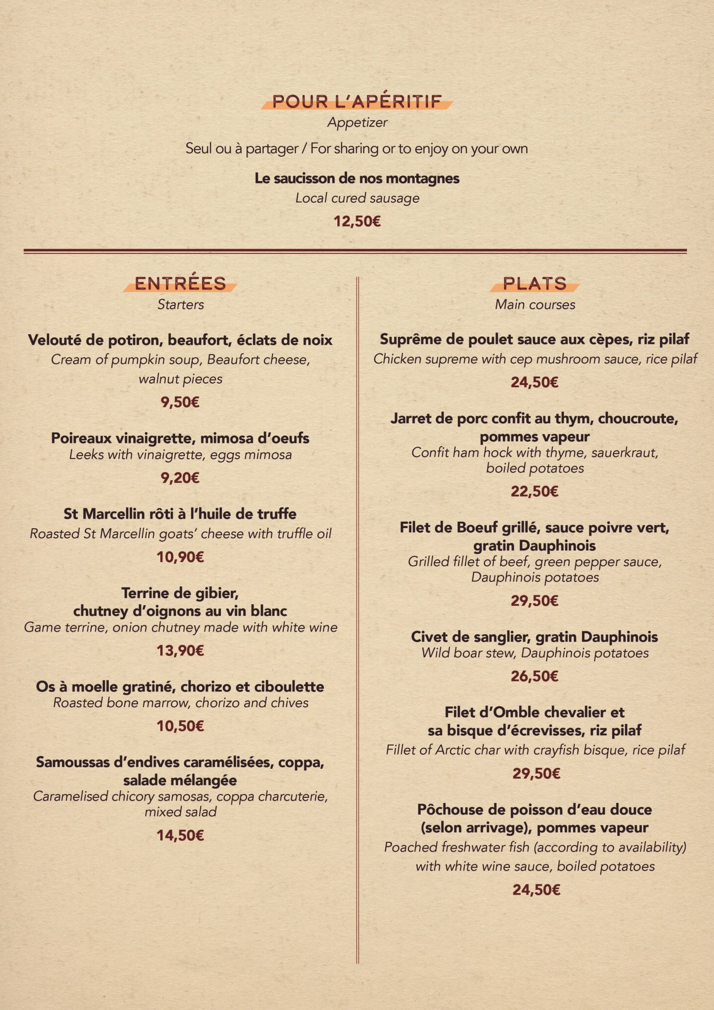 La Carte Le Bistrot 1951